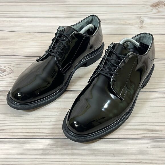 Bates Mens 11.5 D Black Oxfords Shoes High Gloss Lace Up Vibram Sole Duty Work - Picture 3 of 16